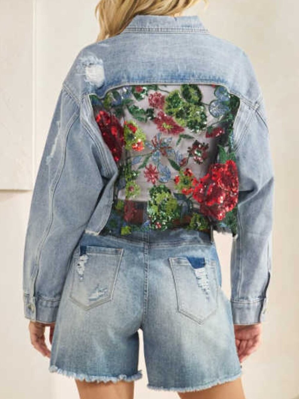 Sequin Garden Denim Jacket